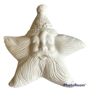 Vintage Christmas Trinket Box  Santa Claus Candy Dish White Ceramic Star Holiday